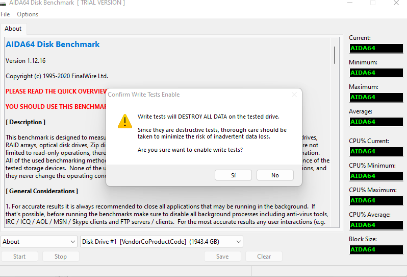 pruebas de disco con aida64