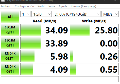 crystaldiskmark funcionado