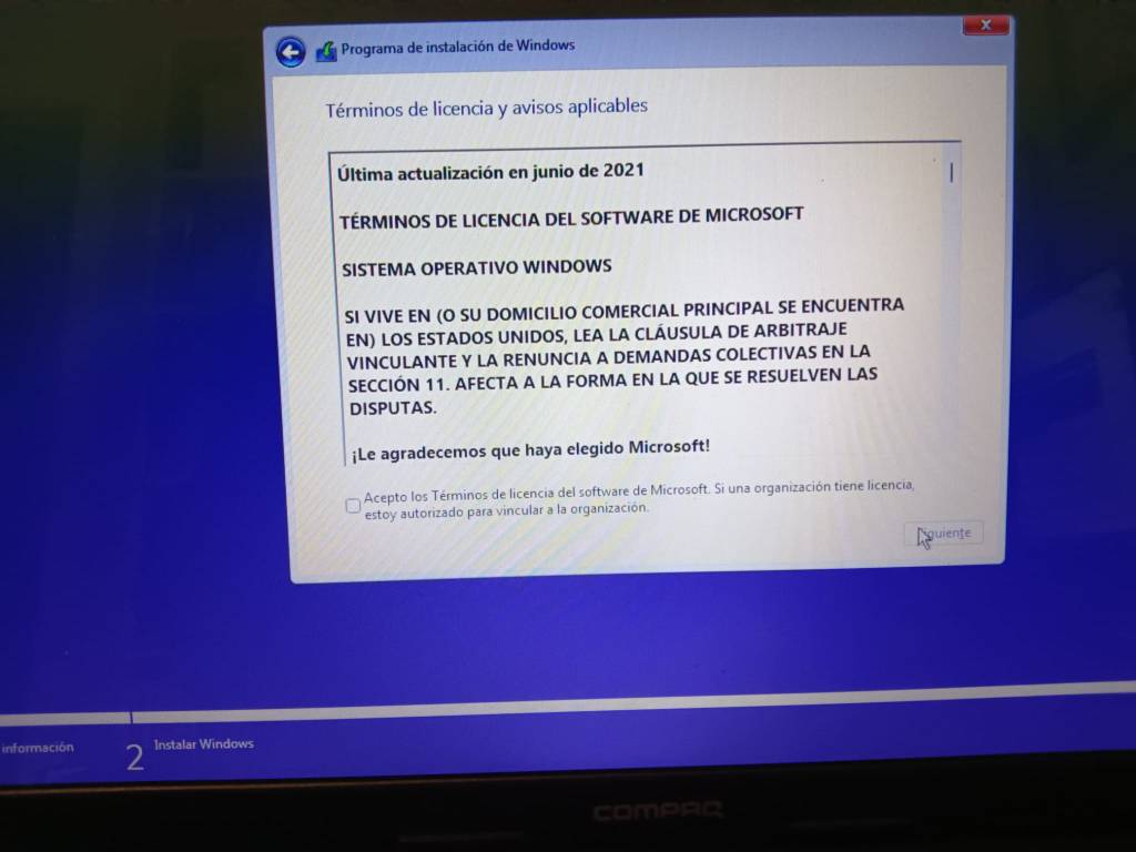 aceptacion licencia w11