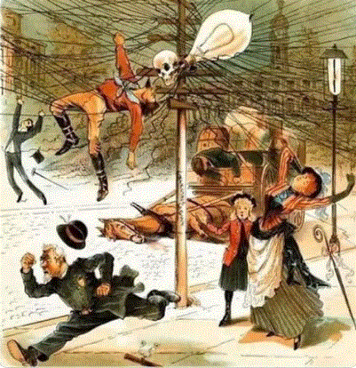 Caricatura anti-electricidad de 1900. Todo avance tuvo su crítica...