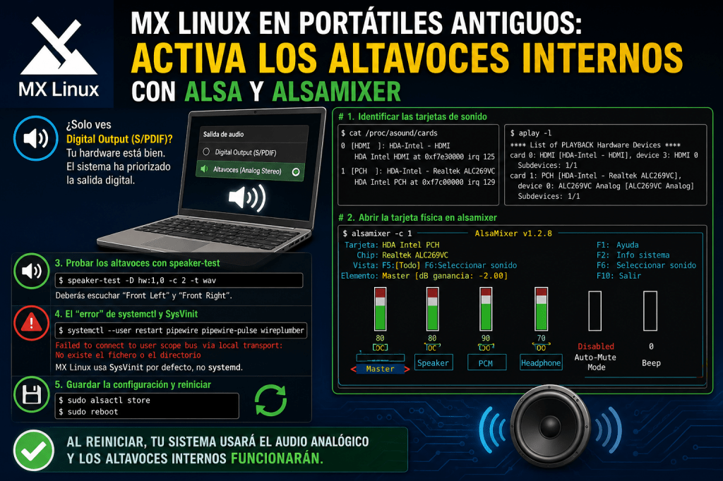 reactivar altavoces en mx-liux